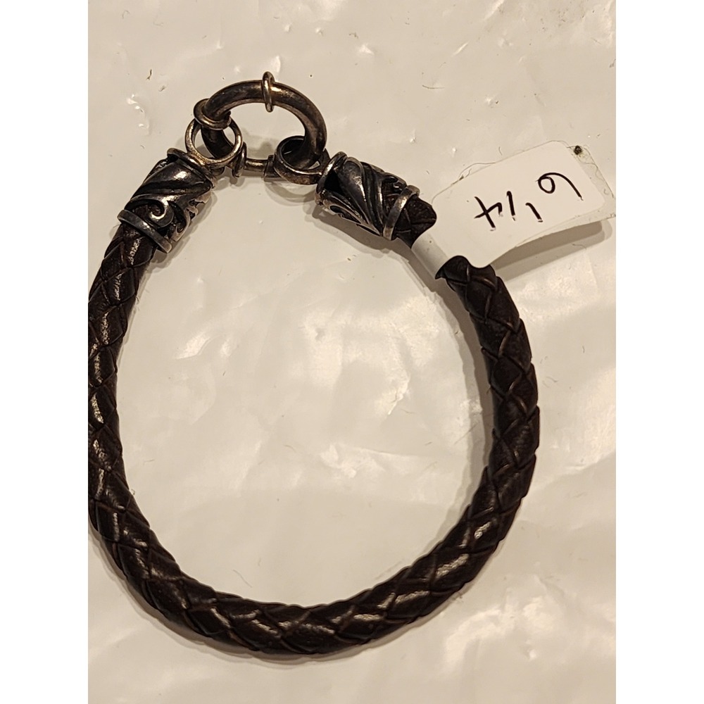 925 Sterling Silver Braided Leather Bali Style Bracelet Ornate Scroll Clasp 6.25